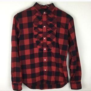 Ralph Lauren ruffle front buffalo plaid top size 8